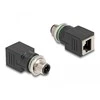 „DeLOCK“ M12 adapteris, D kodavimo, 4 kontaktų kištukas į RJ45 jungtį, tiesus, M12, RJ-45, juodas