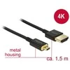 HDMI kabelis(M)->HDMI MICRO(M) 1.5M 4K 60HZ 3D JUODA SLIM PREMIUM DELOCK
