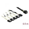 KABELIS SAS MINI HD SFF-8643(M)->4X SATA 7 PIN(F) 0.5M JEDNOWSTĘGOWY DELOCK