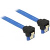 KABELIS SATA DATA III (6GB/S) F/F 10CM Z ZATRZASKAMI METALOWYMI KAMPINIS DÓŁ/DÓŁ Mėlynas DELOCK