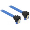KABELIS SATA DATA III (6GB/S) F/F 30CM Z ZATRZASKAMI METALOWYMI KAMPINIS DÓŁ/DÓŁ Mėlynas DELOCK