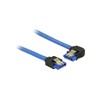 KABELIS SATA DATA III (6GB/S) F/F 70CM Z ZATRZASKAMI METALOWYMI KAMPINIS LEWO/PROSTO Mėlynas DELOCK