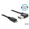 KABELIS USB MICRO(M)->USB-A(M) 2.0 2M KAMPINIS KAIRĖ/DEŠINĖ EASY-USB JUODA DELOCK
