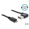 KABELIS USB MICRO(M)->USB-A(M) 2.0 2M KAMPINIS KAIRĖ/DEŠINĖ EASY-USB JUODA DELOCK
