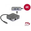 „Delock USB Type-C™“ prijungimo stotelė, skirta mobiliesiems įrenginiams 4K – HDMI/Hub/LAN/PD 3.0