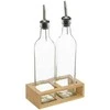 5five Simply Smart Bamboo Aliejaus ir acto buteliai su dozatoriumi + bambuko lentyna