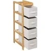 5five Simply Smart Bamboo TIDY siauras bambukinis stelažas su 4 medžiaginiais krepšeliais, aukštis 78,5 cm