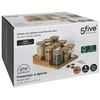 5five Simply Smart HARMONY prieskonių stiklainiai ant medinės lentynos, 9 x 180 ml