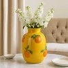 Home Styling Collection Oranžinis Flower vase with oranžinis pattern GORT, Ø 17 x 25 cm, yellow