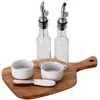 KOOPMAN Serving set of 6 pieces, wooden tray with bowls and bottles, 32.5 x 19.5 cm