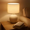 Home Styling Collection Lamp Stalinė lempa su apvaliu cementiniu pagrindu, lininiu gaubtu, Ø 32 x 47 cm