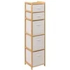 5five Simply Smart Bamboo Aukšta bambukinė knygų lentyna TIDY su 5 medžiaginiais krepšeliais, aukštis 144,3 cm