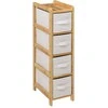 5five Simply Smart Bamboo TIDY siauras bambukinis stelažas su 4 medžiaginiais krepšeliais, aukštis 78,5 cm