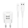 Usams kelioninis USB įkroviklis + lightning laidas , Baltas