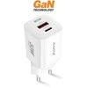 ALIGATOR išmanusis tinklo įkroviklis GaN, PD 33W, USB-A + USB-C, baltas