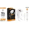ALIGATOR išmanusis tinklo įkroviklis GaN, PD 33W, USB-A + USB-C, Lightning laidas, baltas
