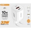 ALIGATOR išmanusis tinklo įkroviklis GaN, PD 33W, USB-A + USB-C, kabelis USB-C/USB-C, baltas