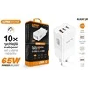 ALIGATOR GaN išmanusis maitinimo įkroviklis, Power Delivery 65W, 2xUSB-C, 1xUSB-A, baltas