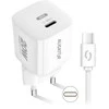 ALIGATOR išmanusis tinklo mini įkroviklis PD 20W, 1x USB-C, USB-C/USB-C laidas, baltas