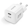 ALIGATOR išmanusis tinklo mini įkroviklis PD 20W, 1x USB-C, USB-C/USB-C laidas, baltas