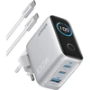 Anker charger 100W, 2xUSB-C, 1xUSB sidabrinis