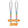 Duomenų kabelis ALIGATOR POWER 3A 30W, USB-C/Lightning, 1,2 m šviesus
