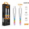 Duomenų kabelis ALIGATOR POWER 3A 30W, USB-C/Lightning, 1,2 m šviesus