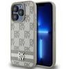DKNY PU Leather Checkered Pattern and Stripe dėklas telefonui Apple iPhone 14 Pro rusvai gelsvas