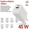 Emos Universalus USB-C ir USB-A sieninis įkroviklis GaN PD 45 W maks.
