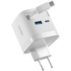 Epico UltraBoost Retractable GaN 65W power adapter EA65c | with built-in cable | baltas | three outputs
