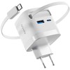 Epico UltraBoost Retractable GaN 65W power adapter EA65c | with built-in cable | baltas | three outputs