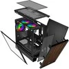 „EVOLVEO Panthera“, mATX korpusas, 3x ARGB 120 mm ventiliatoriai, medinis priekinis skydelis + stiklinis šoninis skydelis