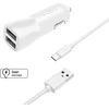 Įkroviklis Fixed. Rinkinys automobilinio įkroviklio FIXED su 2xUSB išėjimu ir USB/USB-C laidu, 1 m, 15W Smart Rapid Charge, baltas