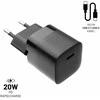 Fixed Mini USB-C 20W + kabelis USB-C/USB-C, juoda