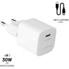 Fixed Mini USB-C 30W + kabelis USB-C/Lightning, balta