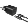 Fixed Fiksuotas Mini USB-C 30W + kabelis USB-C/USB-C, juoda