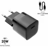 FIXED Mini USB-C įkroviklis 20W+ USB-C/Lightning kabelis, juodos spalvos