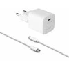 Fixed Fiksuotas Mini USB-C 30W + kabelis USB-C/USB-C, baltas