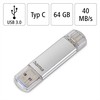 Hama Flash Pen Laeta, USB-C/USB-A 3.1, 64 GB, 40 MB/s, sidabrinis