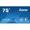 Monitorius Iiyama 75" 3840x2160, UHD IPS skydelis, miglotas 25%, 500 cd/m², signalo perjungimas, garsiakalbiai 2x10 W, keli įėjimai (DVI-I (VGA), HDMIx3), DP išvestis (MST / veidrodis / plytelės), USB 2 prievadas, USB 2, WiFi 2 „iiSignage2“, „E-Share“, „Android 11OS“.