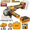 Ingco CAGLI211541 cordless angle grinder 115mm incl. battery, charger and 10 cutting wheels