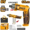 Ingco CSDLI0802 AKU screwdriver with integrated battery + set of accessories