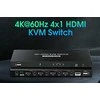 PremiumCord 4K@60Hz HDMI2.0 KVM jungiklis 4:1 su nuotolinio valdymo pultu