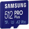 Atminties kortelė SAMSUNG PRO Plus Micro SD 512GB Iki 180MB/s Skaitymas ir 130MB/s Rašymo greitis su 10 klasės 4K UHD įsk. Kortelių skaitytuvas 2023