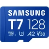 „Samsung T7 Micro SD“ atminties kortelė, 128 GB, skirta išmaniesiems telefonams, planšetiniams kompiuteriams ir nešiojamiesiems konsolėms, nuskaitymo greitis – 170 MB/s.