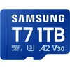 „Samsung T7 Micro SD“ atminties kortelė, 1 TB, skirta išmaniesiems telefonams, planšetiniams kompiuteriams ir nešiojamiesiems konsolėms, nuskaitymo greitis – 170 MB/s.