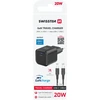 SWISSTEN Síťový adaptér GaN USB-C + datový kabelis USB-C - USB-C 1.2m juoda