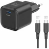 „Swissten“ kelioninis įkroviklis GaN USB-C 35 W PD + duomenų kabelis USB-C - USB-C 1,2 m