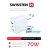 Įkroviklis Swissten Swissten GaN 2x USB C + USB 70 W Power Delivery Balta