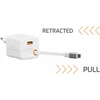 Įkroviklis Swissten SlideCHARGE maitinimo įkroviklis GaN 30W USB-A 18W su ištraukiamu USB-C laidu 0.75m baltas